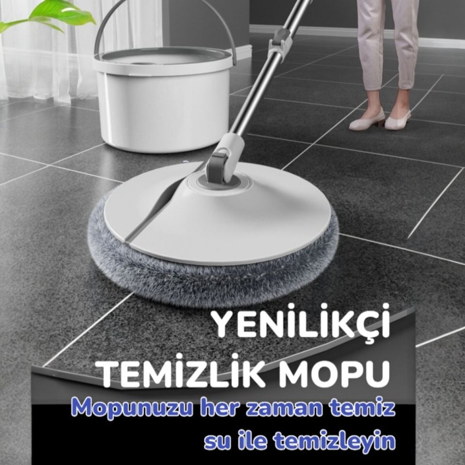 Temiz Kirli Suyu Ayırma Özellikli Mop Seti-Paspas Kenarlık Silebilmeli Yuvarlak Mop