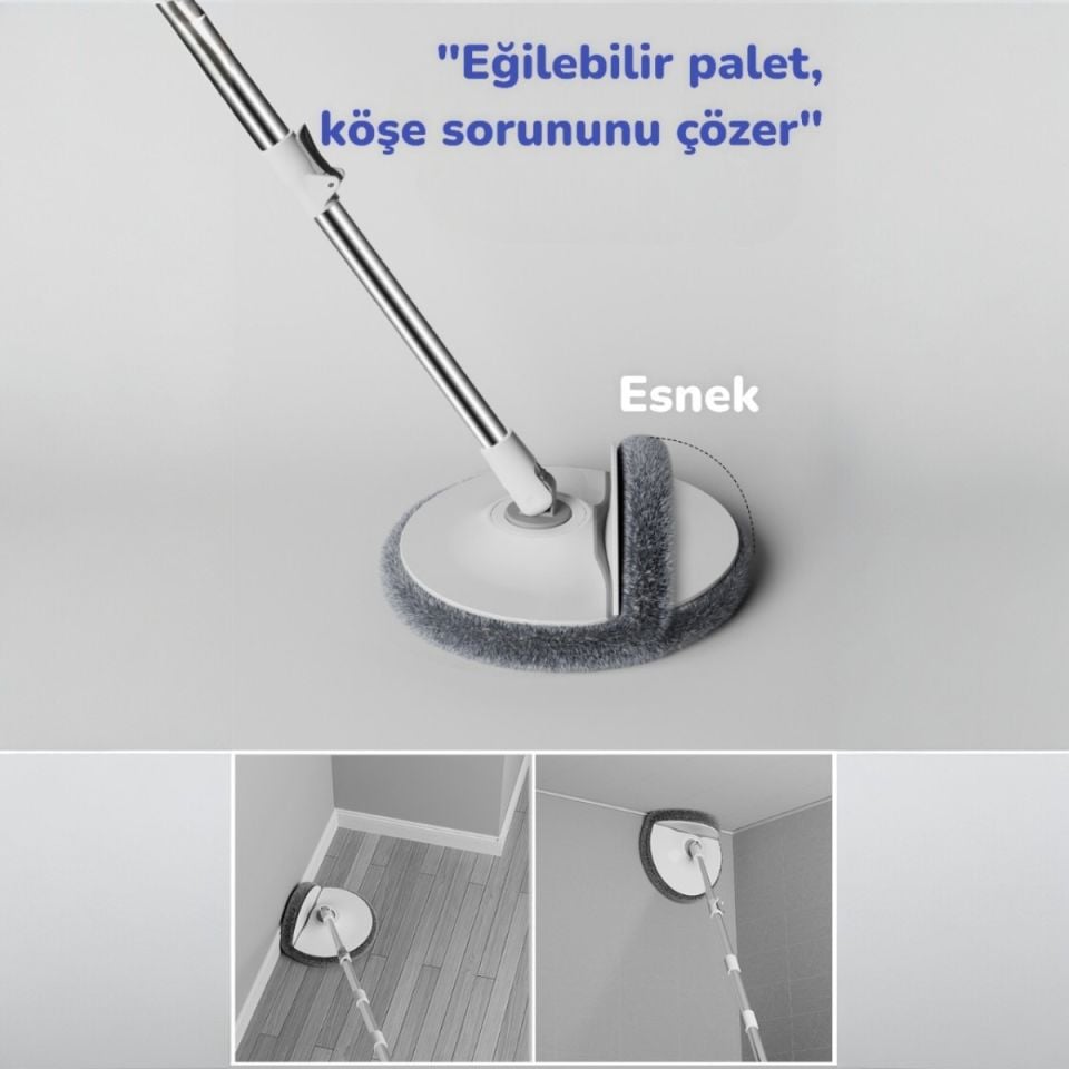 Temiz Kirli Suyu Ayırma Özellikli Mop Seti-Paspas Kenarlık Silebilmeli Yuvarlak Mop