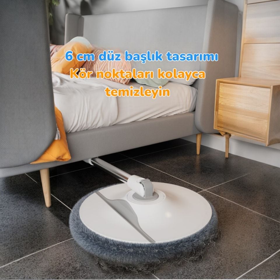 Temiz Kirli Suyu Ayırma Özellikli Mop Seti-Paspas Kenarlık Silebilmeli Yuvarlak Mop
