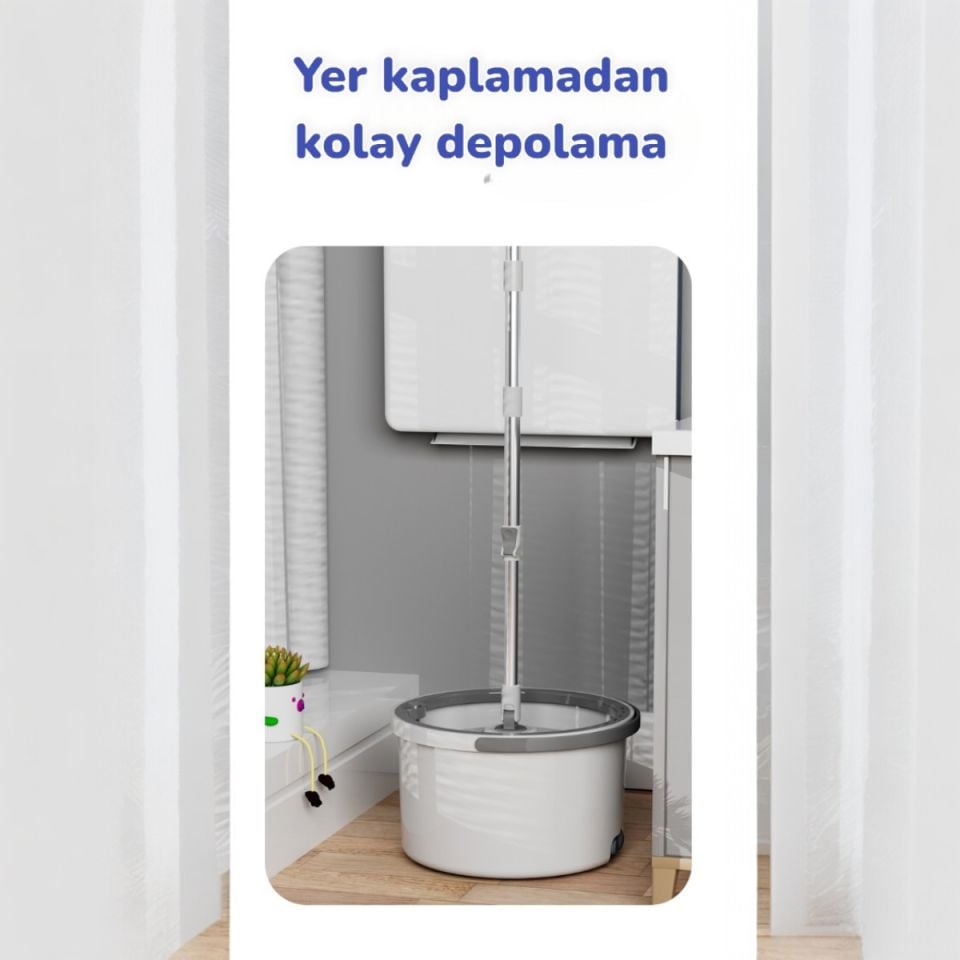 Temiz Kirli Suyu Ayırma Özellikli Mop Seti-Paspas Kenarlık Silebilmeli Yuvarlak Mop