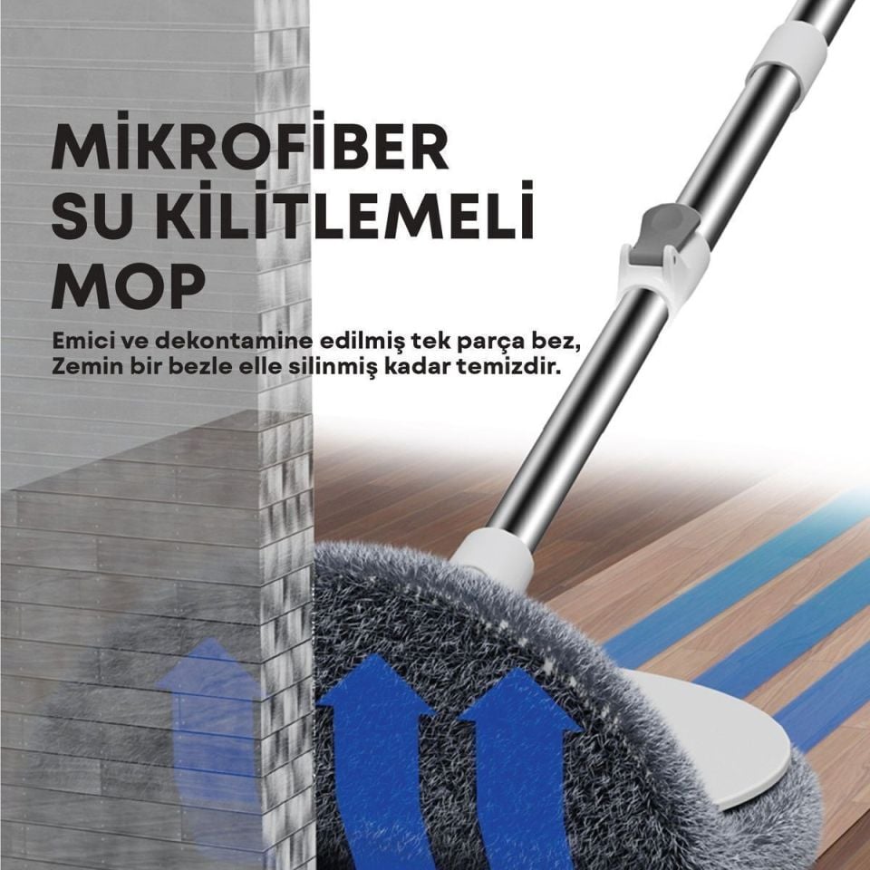 Temiz Kirli Suyu Ayırma Özellikli Mop Seti-Paspas Kenarlık Silebilmeli Yuvarlak Mop